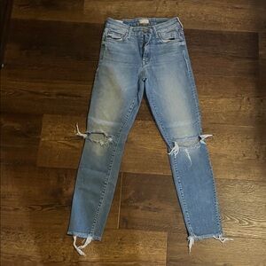 MOTHER Light Blue Distressed Skinny Jeans